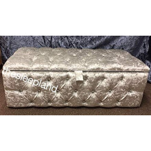 SLEEP ZONE New Beautiful large Pk ottoman,storage box and footstool in crushed velvet fabric with crystal diamonds (Grey)