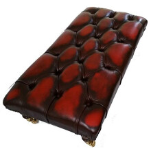 Beaumont Heritage Chesterfield Table Footstool | Antique Oxblood 100% Genuine Leather Ottoman | Handmade in the UK | Deep Button Tufted Top with