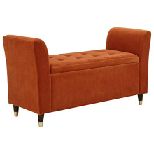 GFW Genoa Russet Fabric Ottoman Window Seat, Velvet Upholstered Storage Bench with Button Tufted Seat, Hidden Storage