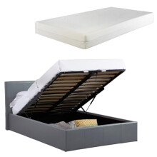 Direct Furniture Suppliers LUNA 5FT Kingsize Faux Leather Ottoman Storage Bed Gas Lift Up (H: 88.5cm x W: 168cm x L: 213cm) and 25cm Thick Memory Foam