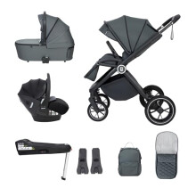 Babymore Kai Travel System with Pecan i-Size Infant Car Seat - Safety Tested 3 in 1 Pram Travel System with Isofix Base & All Accessories, Flip and