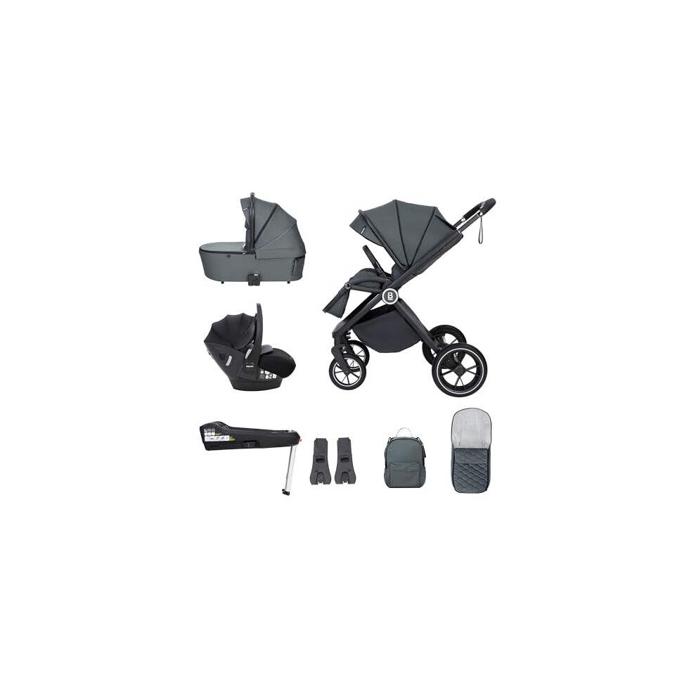 Babymore Kai Travel System With Pecan I-Size Infant Car Seat - Safety Tested 3 In 1 Pram Travel System With Isofix Base & All Accessories, Flip And