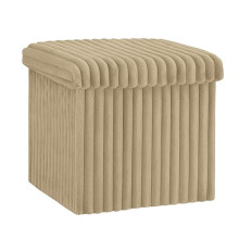 Lions Ottoman Storage Box With Lid - Ribbed Foldable Storage Bench Footstool 38 x 38 cm - Mink Natural Ottoman Blanket Box Seat for Toys, Ideal for