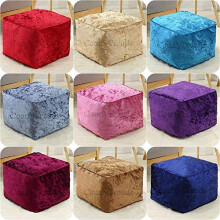 ComfyTrends Cube Bean Bag Seat Indoor Square Footstool Pouffe - Crushed Velvet Fabric Medium Size - 40cm x 40cm x 30cm Filled beanbags (Silver)