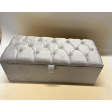 Furnishion Upholstered Ottoman Storage Box in Light Grey - Large Blanket Box with Tufted Design for Extra Seating and Stylish Storage Solution (Light