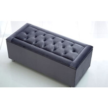 CROWNBEDSUK Plush Velvet Ottoman storage blanket toy box padded (Grey)