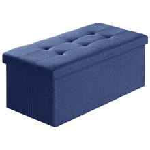 A406 Folding Ottoman Storage Box with Lids Pouffe Storage Unit Bench Foot Rest Stool Linen Fabric Bench with Resilient Sponge for Bedroom, Living Room