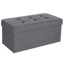A406 Folding Ottoman Storage Box with Lids Pouffe Storage Unit Bench Foot Rest Stool Linen Fabric Bench with Resilient Sponge for Bedroom, Living Room