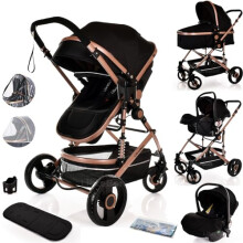 Baby Pram Pushchair Buggy with Car Seat Lightweight Stroller Folding Strollers 3 in1 Travel System Trolley Baby Pram for Newborns Toddlers 0-36 Months