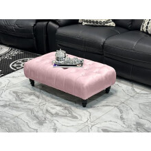 AL SULTAN Chesterfield Footstool Coffee Table Velvet Foot stool and Pouffes Upholstered Deep Button With Wooden Legs, L90cm,W50cm,H30cm (Pink Plush)