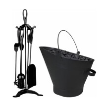Trendi Metal Fireside Waterloo Bucket & Companion Set| Fireplace Coal & Wood Scuttle | Includes Poker, Shovel, Tongs | Coal Wood Burner Accessories