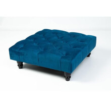 Kiswa collection Chesterfield Footstool - Blue Padded Seat Ottoman with Storage, High Upholstered with Matching Buttons, Wooden Legs, Size 60x60x25cm