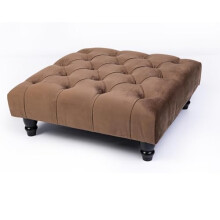 Kiswa collection Chesterfield Footstool - Brown Padded Seat Ottoman with Storage, High Upholstered with Matching Buttons, Wooden Legs, Size 60x60x25cm