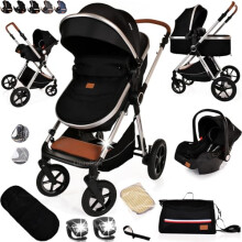 Baby Buggy Pram Pushchair Stroller 3 in 1 Child Lightweight Folding Stroller 3 in 1 Travel System Pram for Newborns & Toddlers from Birth (Black