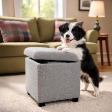 Froppi Premium Teddy Boucle Ottoman Storage | Pre-Assembled Sherpa Ottoman Foot Stool for Living Room | Pouffe with Storage on Feet | 45cm Square |