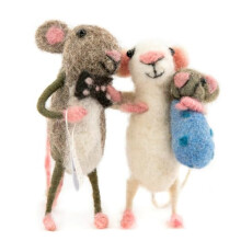 Sew Heart Felt - Mummy and Daddy Mice Carrying Baby Boy - Gifts for Parents