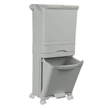 Livhome 42L Grey Recycling Pedal Bin 4 Compartment Waste Bin Double Decker Garbage Can with Wheels Vertical Separation Kitchen Office Space Saving