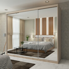 (Oak) Modern 3 Mirror Sliding Door Wardrobe 250cm