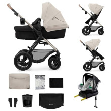 Kinderkraft MOOV 2 AIR 4 in 1 Set, Pram with Infant Car Seat with Isofix Base Mink PRO I-Size, Travel System, Baby Pushchair, Buggy, Foldable, from