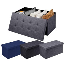 Ecoshine Supplies Folding Ottoman Storage Box with Lids Pouffe Storage Unit Bench Foot Rest Stool Linen Fabric Bench with Resilient Sponge for
