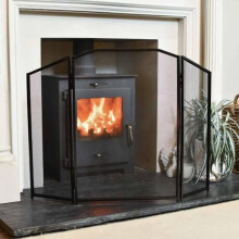 “Minster” Three Fold Contemporary Satin Black Fireguard Fire Screen – Classic Style Mesh Guard for Log Burners & Open Fires – Spark & Debris