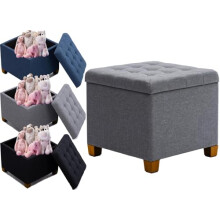 Ecoshine Supplies Square Ottoman Storage Pouffe Footstool Ottoman Storage Box, Storage Bench Cube Wooden Frame Linen Living Room Foot stool, Toy