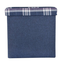 XSS Folding Check Pattern Storage Ottoman Cube With Foam Padded Lid 15" - Blue