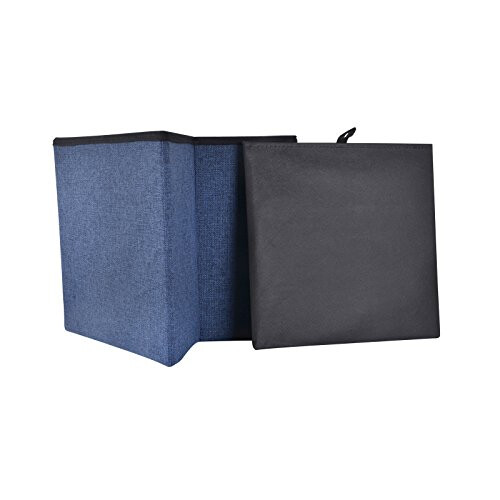 XSS Folding Check Pattern Storage Ottoman Cube With Foam Padded Lid 15" - Blue 2