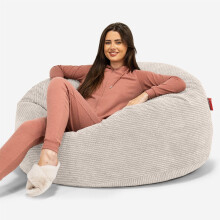 Lounge Pug Mammoth Extra Large Bean Bag, Ivory, Giant Size Adult Living Room Beanbag, Plush Waffle Texture Pom Pom Fabric