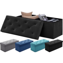 Ecoshine Supplies Folding Ottoman Storage Box with Lids Velvet Storage Chest Footrest Pouffe Storage Unit Bench Stool with Resilient Sponge for
