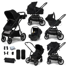 Babylo Zap Travel System with i-Size Infant Carrier, Ride-on Board, Organiser and Cup Holder, from Birth up to 22 kg, Black/on Black Chassis