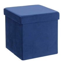 Hodge and Hodge Dark Navy Folding Storage Ottoman 38cm Cube With Plush Velvet Fabric Cover Padded Lid Ideal Extra Seat Foot Stool Toy Box Magazine