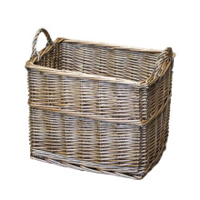 Rectangular Wicker Storage Basket with Handles, Brown Natural Willow Material, Log Holder for Fireplace, Home Decor Organiser, 35x33x25cm