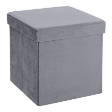 Hodge and Hodge Dark Grey Folding Storage Ottoman 38cm Cube With Plush Velvet Fabric Cover Padded Lid Ideal Extra Seat Foot Stool Toy Box Magazine