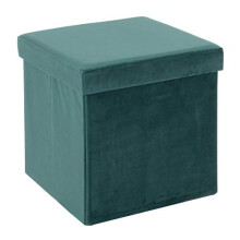 Hodge and Hodge Dark Green Folding Storage Ottoman 38cm Cube With Plush Velvet Fabric Cover Padded Lid Ideal Extra Seat Foot Stool Toy Box Magazine