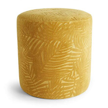 Beautify Velvet Mustard Footstool – Yellow Pouffe for Living Room – Upholstered Round Foot Stool with Floral Leaf Pattern – Padded Lightweight