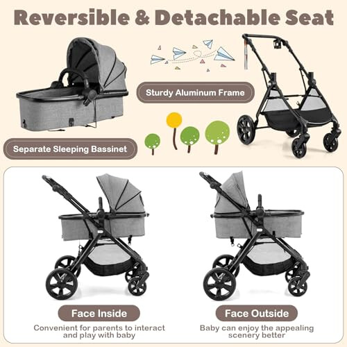 Gymax GYMAX Foldable Baby Stroller(Gray, Without footmuff: 89 x 60 x 111 cm) 2