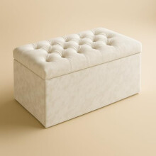 Spring Well Spanish Crushed Velvet Crystal, Diamante, Ottoman, Storage, Blanket Box (Cream, Large)