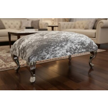 AL SULTAN Large Crushed Velvet Pouffe Footstool – Silver | Chrome Queen Anne Design Legs | Luxury Ottoman Seat | Elegant Living Room & Bedroom