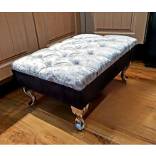 AL SULTAN Large Silver Crushed Velvet Pouffe Footstool with Chrome Queen Anne Design Feet