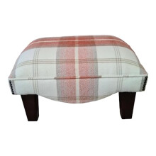 Metro furniture Footstool Wooden Legs - Balmoral Orange/Rust Tartan Fabric Dark Wooden Legs
