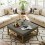Befurtori Large Square Ottoman Coffee Table, Linen Solid Upholstered Footrest Ottoman with Solid Wood Shelf Storage Tufted Coffee Table for Bedroom 4