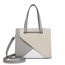 Miss Lulu Women's Handbag Handbag PU Leather Shoulder Bag with Adjustable Strap, Top Handle for Everyday Fashion Work Medium, Grey and beige,
