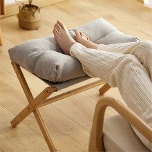 bimiti Foot Stool Bamboo Folding Foot Rest Foldable Ottoman Seat with Removable Cushion for Home Living Room Bedroom - Grey