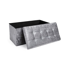 Casa D'Or Silver Grey Crushed Velvet Button Storage Box with Lids Ottoman Large Toy Chest Stool Storage, Ample Space for Organizing Clutter, Elegant
