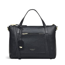 RADLEY London Portman Small Ziptop Grab Handbag for Women, Made from Black Soft Grained & Smooth Leather, Ziptop Grab Bag with Twin Handles & Zipped