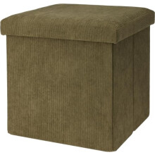 Muddy Hands Olive Green Corduroy Storage Pouffe Ottoman with Soft Cushioned Lid – Foldable Storage Box Footstool, 38 x 38 x 38cm, 110kg Capacity