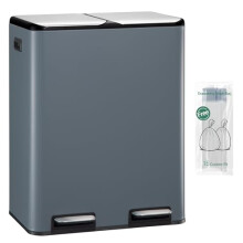 Hzuaneri Kitchen Bin, (2 x 30L) 60L Recycling Bins, Pedal Bin with Lid, Stainless Steel Kitchen Bins Recycling and Waste, Silent Slow-Down Closing