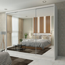 (White, 250cm ) Modern Sliding Door Wardrobe With 3 Mirror