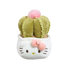 Hello Kitty Plants Plush, 20cm Pink Ribbon Cactus Soft Toy, Cute Hello Kitty in Green Cactus Outfit with Pink Bow, Official Licensed Plush